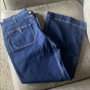 Dark Blue Denim Jeans with White Stitching